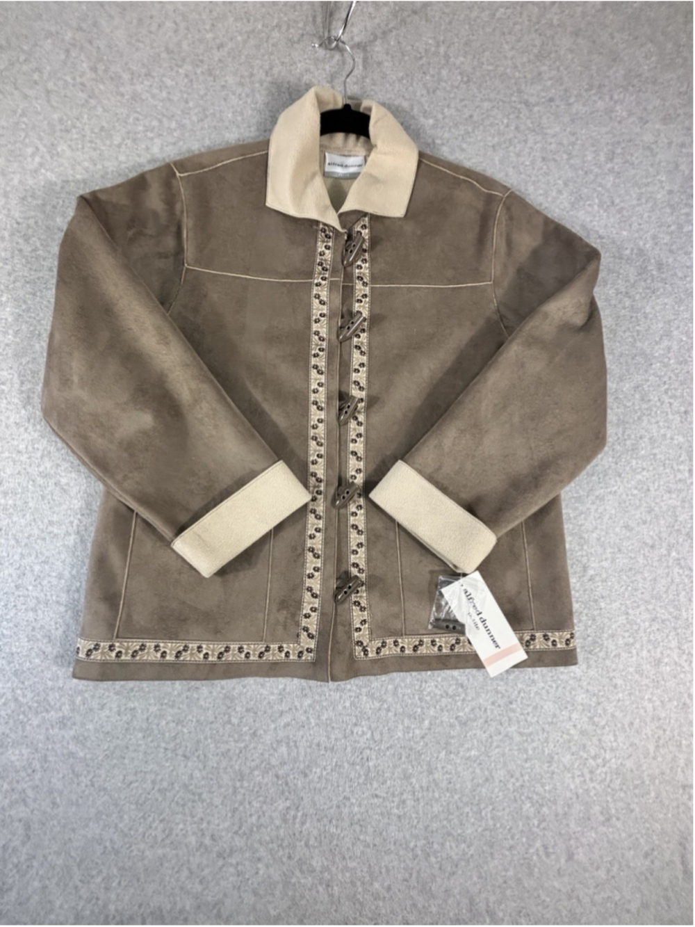 Alfred Dunner Castle Bay Faux Suede Toggle Jacket Mocha Petite 10P NWT